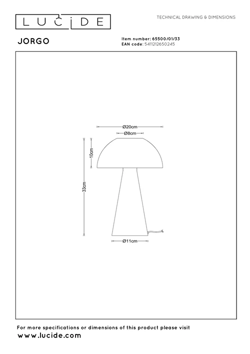 Lucide JORGO - Table lamp - Ø 20 cm - 1xE27 - Green | Essential - technical